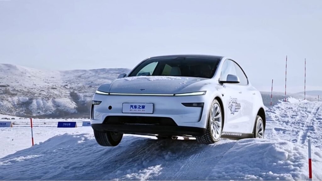 tesla in snow